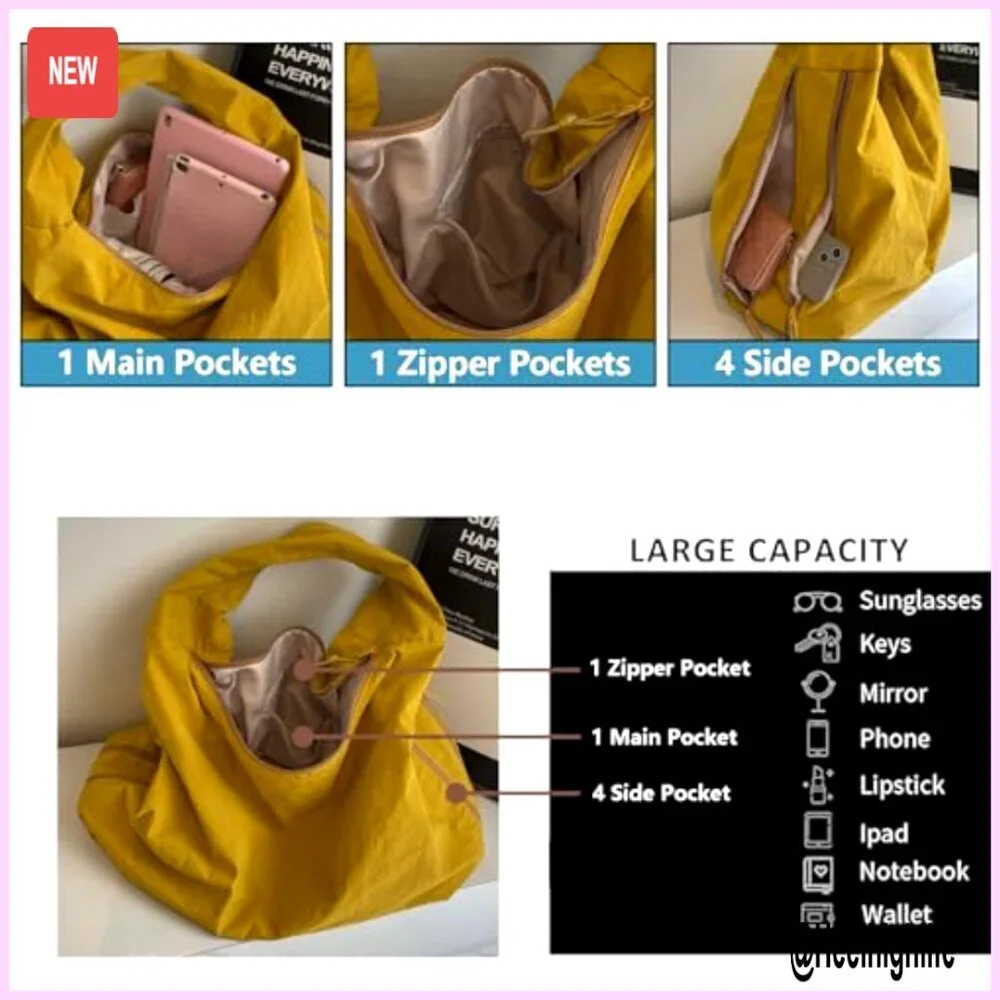 Nylon Hobo Bag Large Capacity Tote Shoulder Bag for Women
